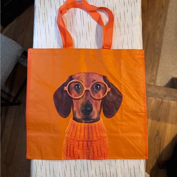 Bundle of 2 Dachshund Reusable Tote Bags – Orange Glasses Sweater Dog Design - Picture 2 of 4